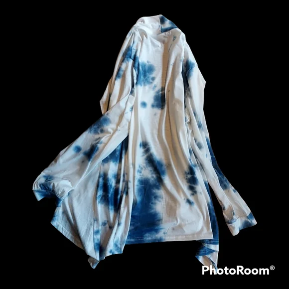 Stellah Tie-Dye Long Sleeve Open Waterfall Cardigan, size L - Picture 3 of 5